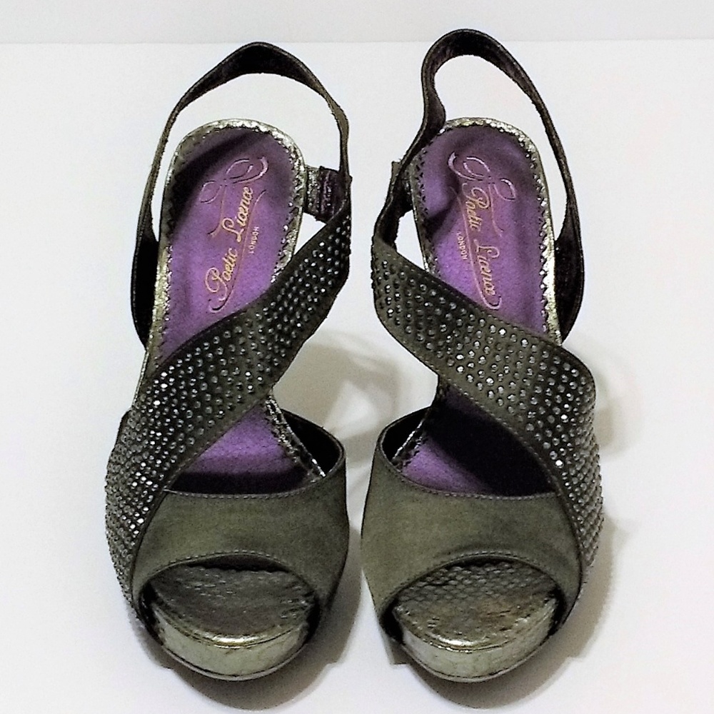 Poetic Licence London platinum crystal heels 8.5